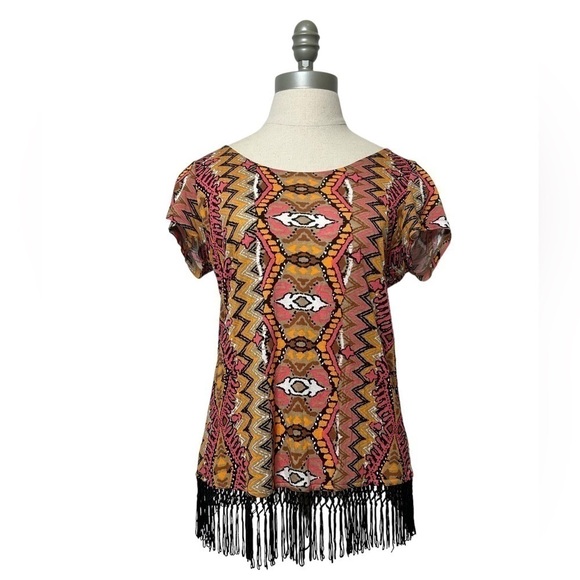 2/$30 INC International Concepts Women’s Aztec Print Fringe Cap Sleeves Small - Picture 3 of 13